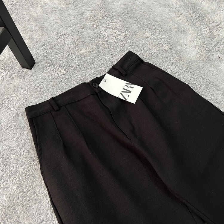 Zara Baggy Fit Keten Pantolon | Siyah