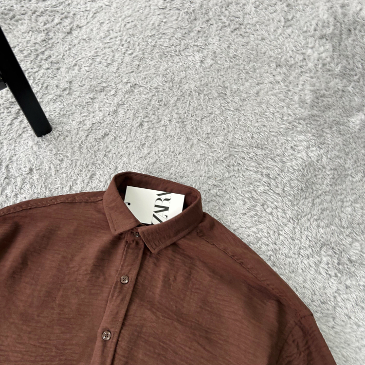 Zara Oversize Pera Keten Gömlek | Kahverengi