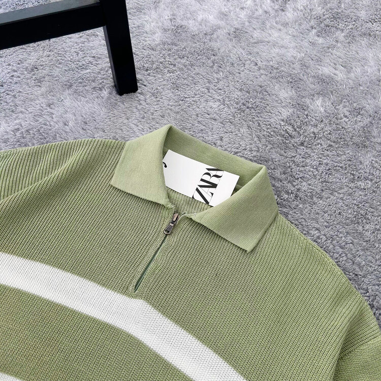 Zara Yarım Fermuarlı Triko Polo Yaka T-Shirt