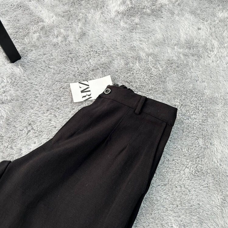 Zara Baggy Fit Keten Pantolon | Siyah