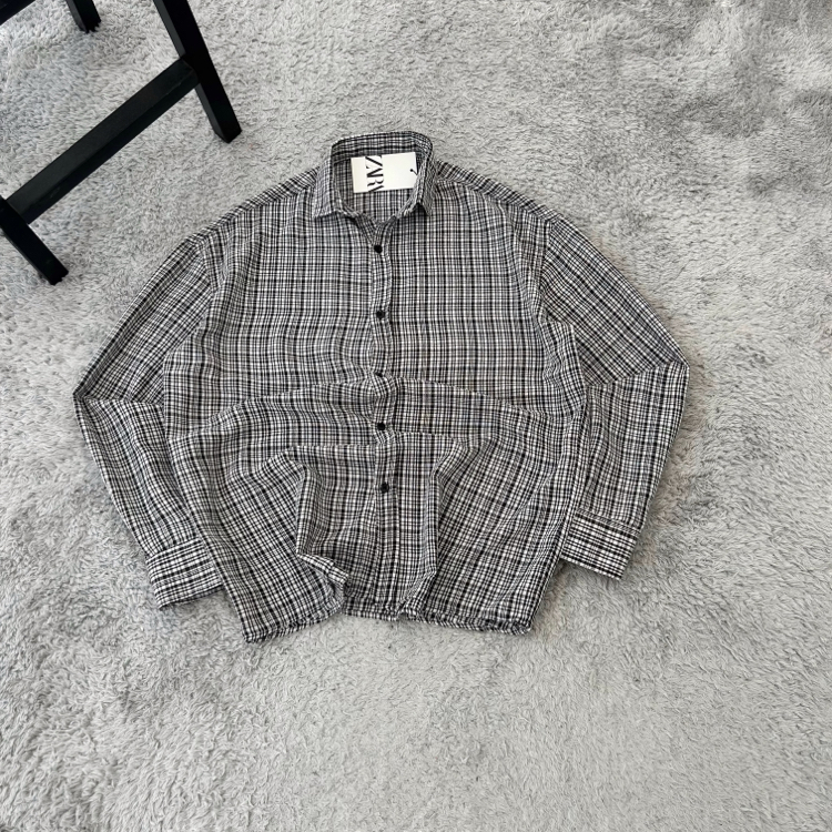 Zara Ekoseli Yazlık Keten Oversize Gömlek 