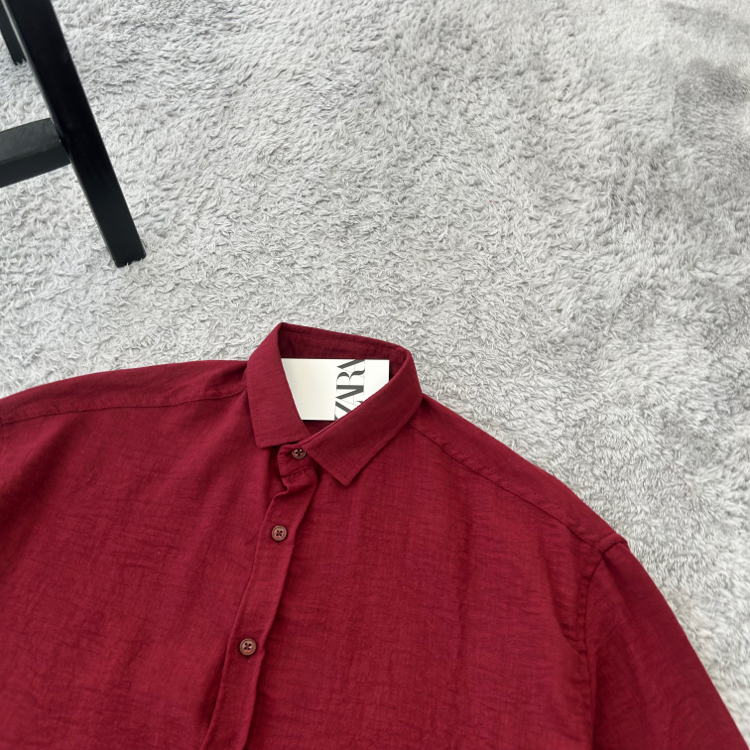 Zara Oversize Pera Keten Gömlek | Bordo