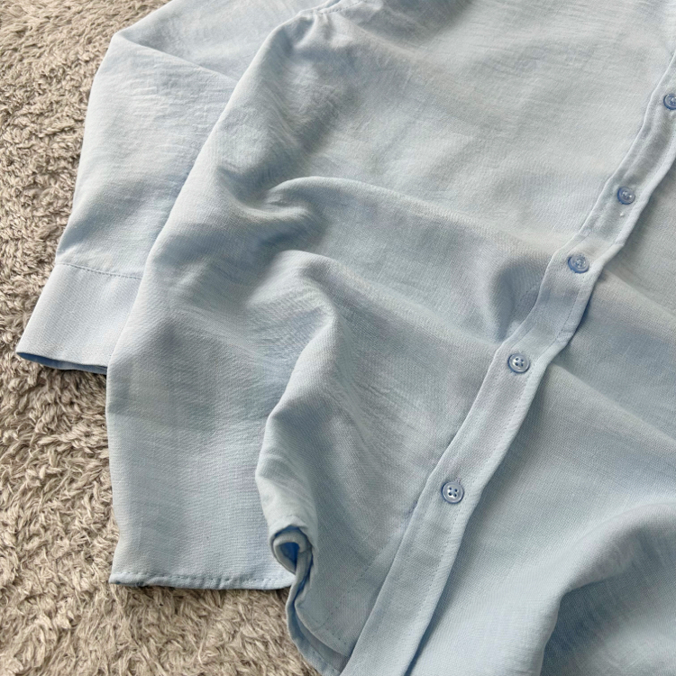 Zara Oversize Pera Keten Gömlek | Bebe Mavisi
