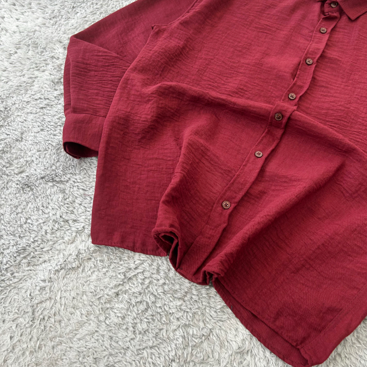 Zara Oversize Pera Keten Gömlek | Bordo