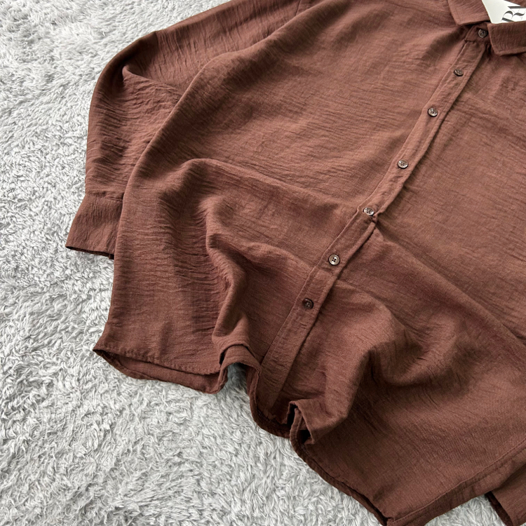 Zara Oversize Pera Keten Gömlek | Kahverengi