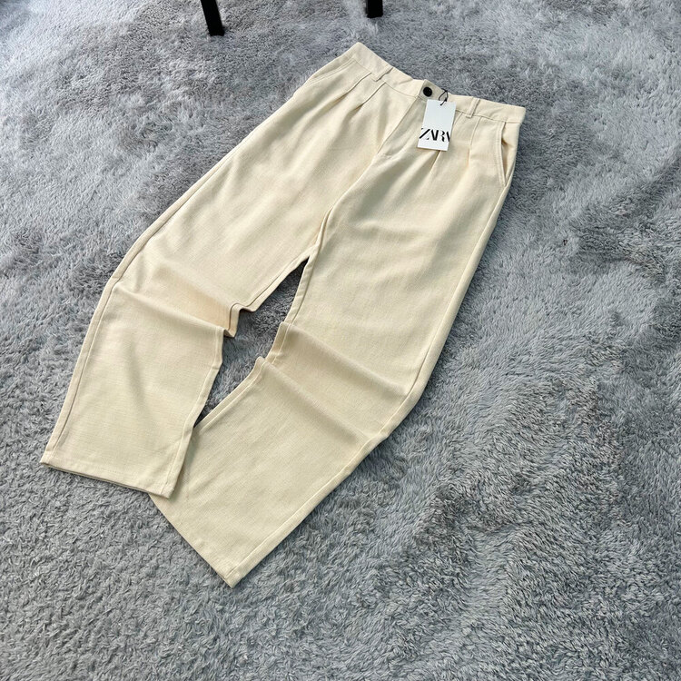 Zara Baggy Fit Keten Pantolon | Krem