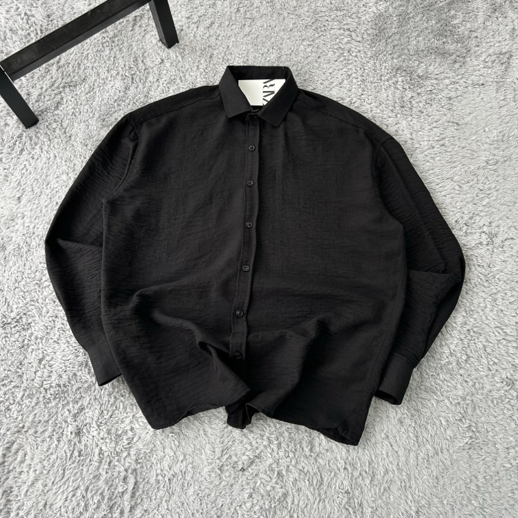 Zara Oversize Pera Keten Gömlek | Siyah