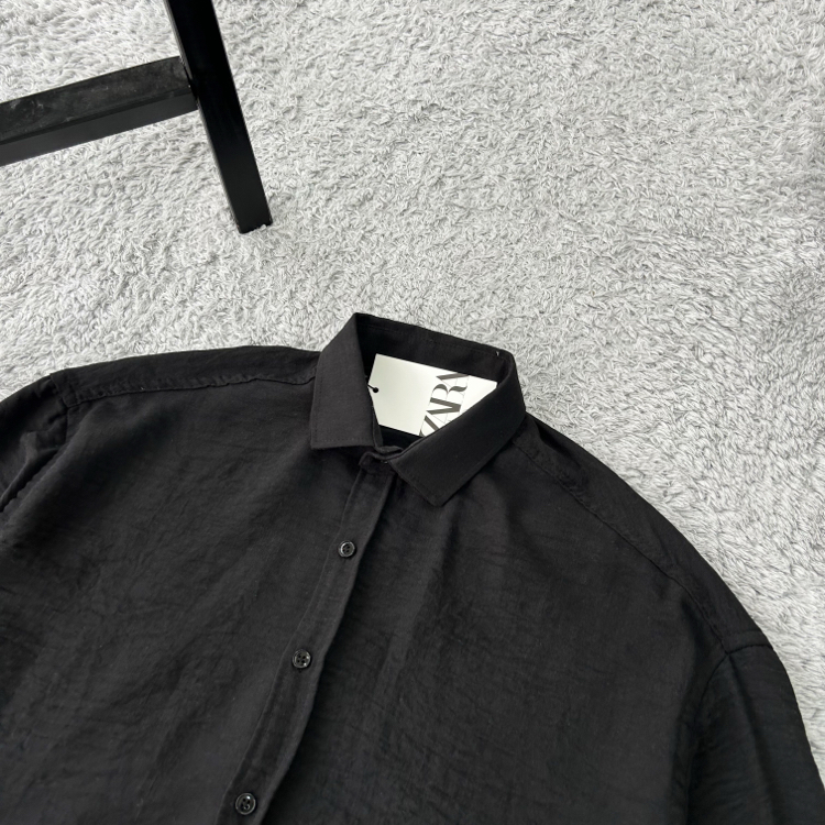 Zara Oversize Pera Keten Gömlek | Siyah