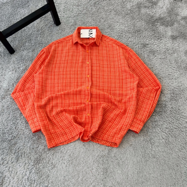Zara Ekoseli Yazlık Keten Oversize Gömlek