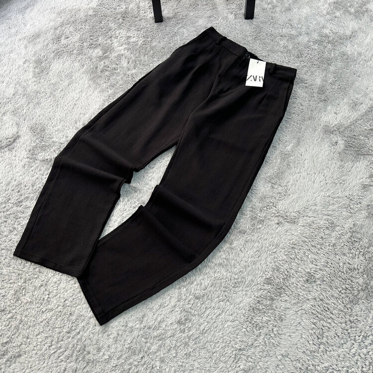 Zara Baggy Fit Keten Pantolon | Siyah