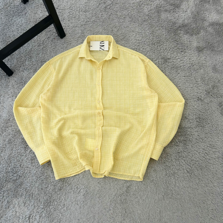 Zara Ekoseli Yazlık Keten Oversize Gömlek | Sarı