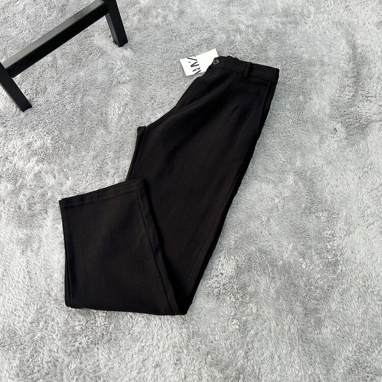 Zara Baggy Fit Keten Pantolon | Siyah
