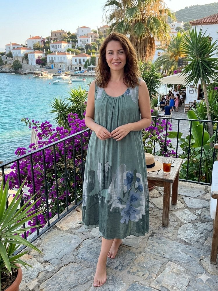 PAMUKLU KOLSUZ YUVARLAK YAKA ELBİSE