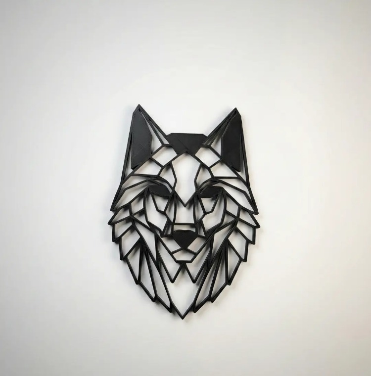 Geometrik Kurt Duvar Dekoru - Modern Siyah 3D Duvar Süsü