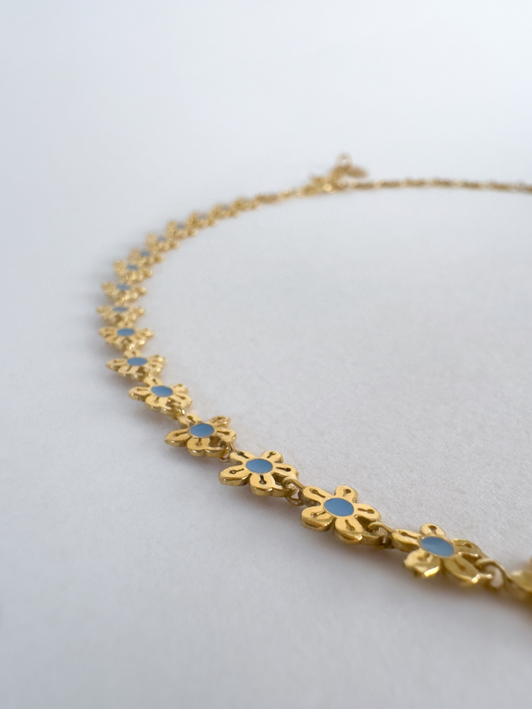 Blue Flower Gümüş Kolye ~ Gold