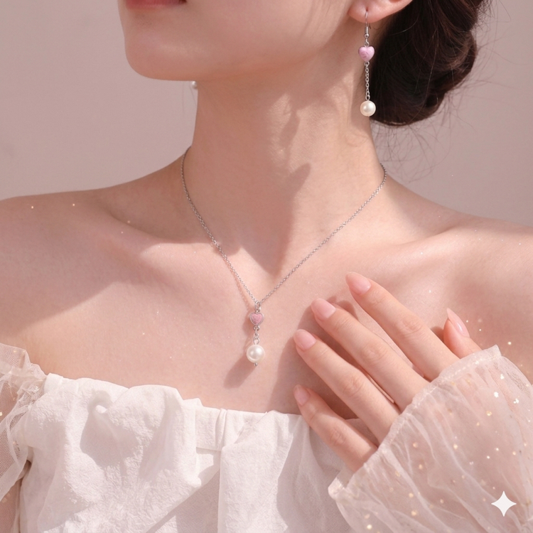 Pinky Pearl Kolye Küpe Set