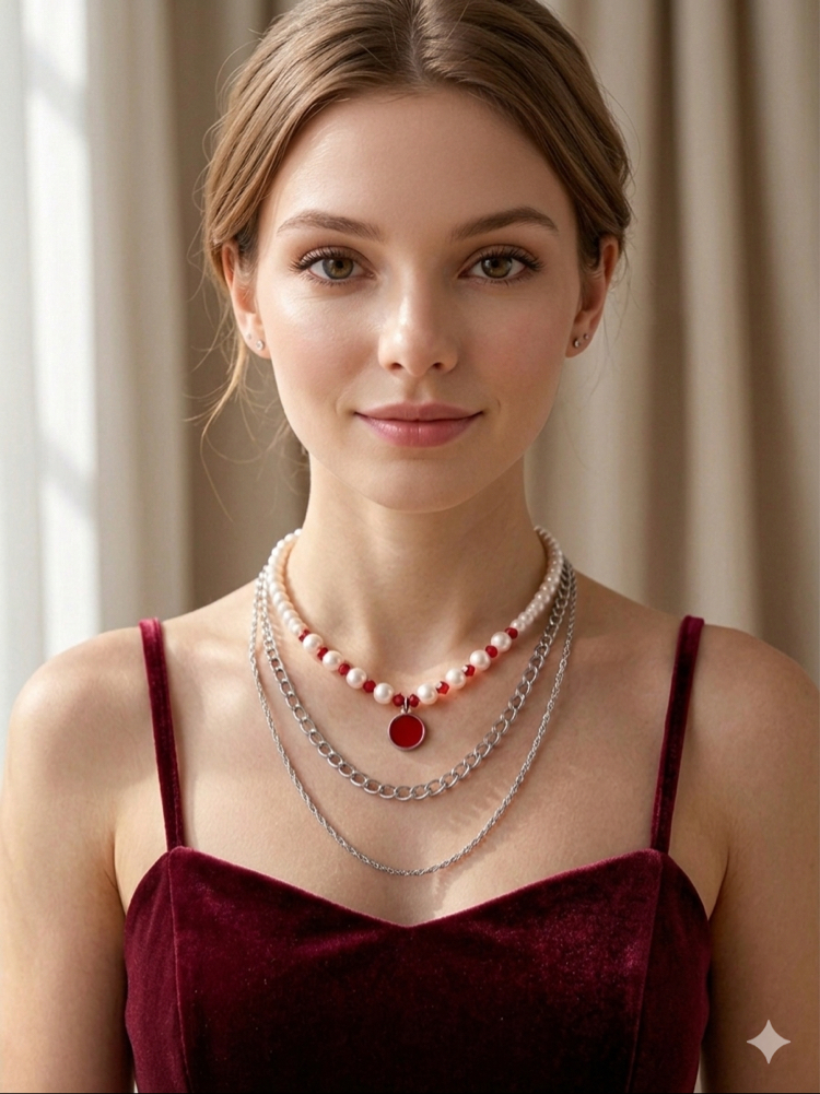 Red Crystal Üçlü Kolye