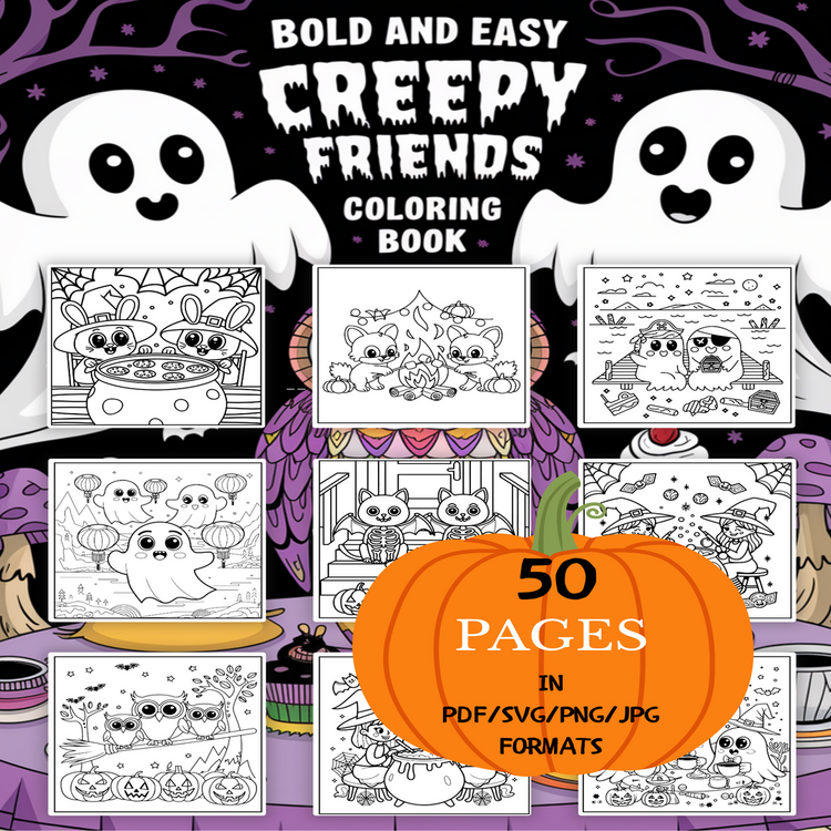 Creepy Friends Coloring Book | Printable Art Book ( 50 Pages, PDF SVG JPG PNG FORMATS)