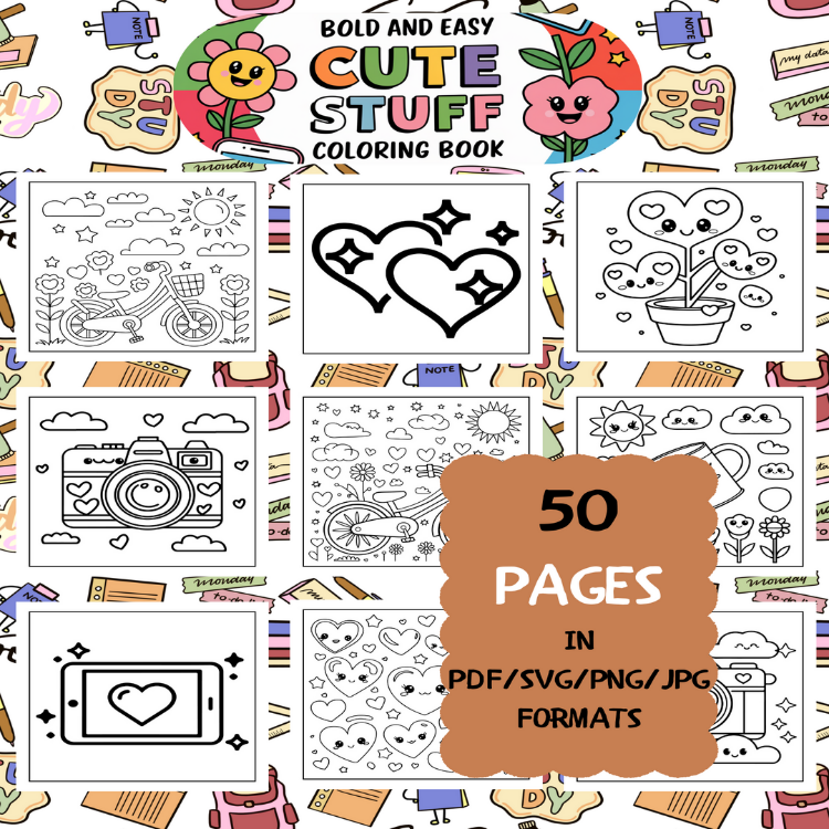Stuff Coloring Book | Printable Art Book ( 50 Pages, PDF SVG JPG PNG FORMATS)