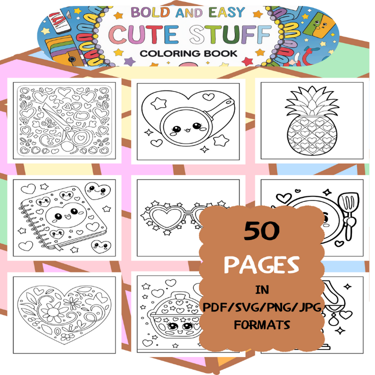 Stuff Coloring Book | Printable Art Book ( 50 Pages, PDF SVG JPG PNG FORMATS)