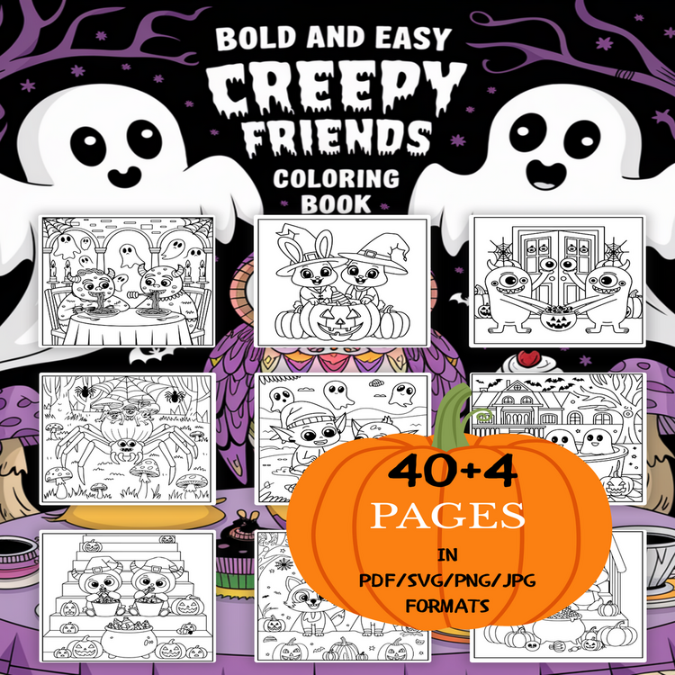 Creepy Friends Coloring Book | Printable Art Book ( 44 Pages, PDF SVG JPG PNG FORMATS)