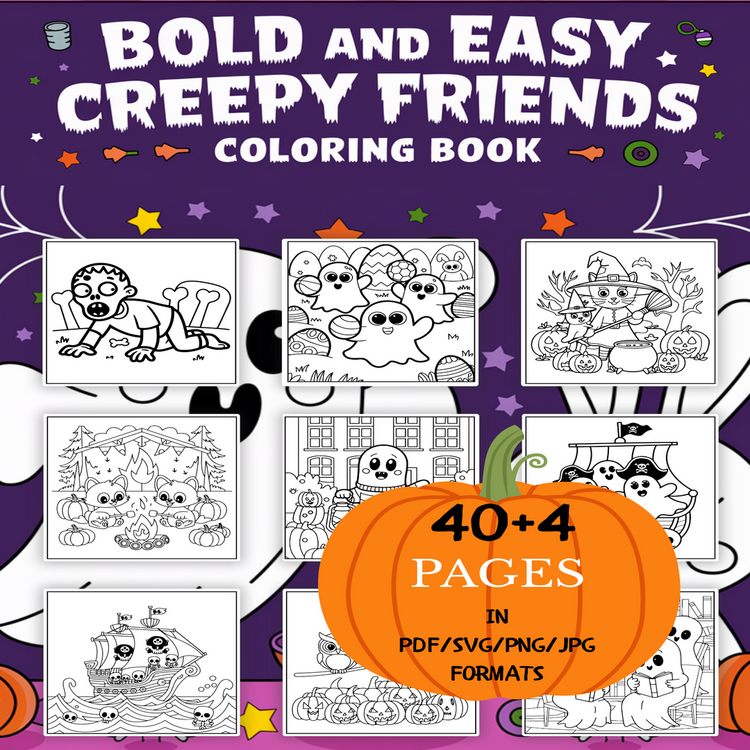 Creepy Friends Coloring Book | Printable Art Book ( 44 Pages, PDF SVG JPG PNG FORMATS)