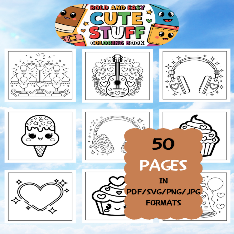 Stuff Coloring Book | Printable Art Book ( 50 Pages, PDF SVG JPG PNG FORMATS)