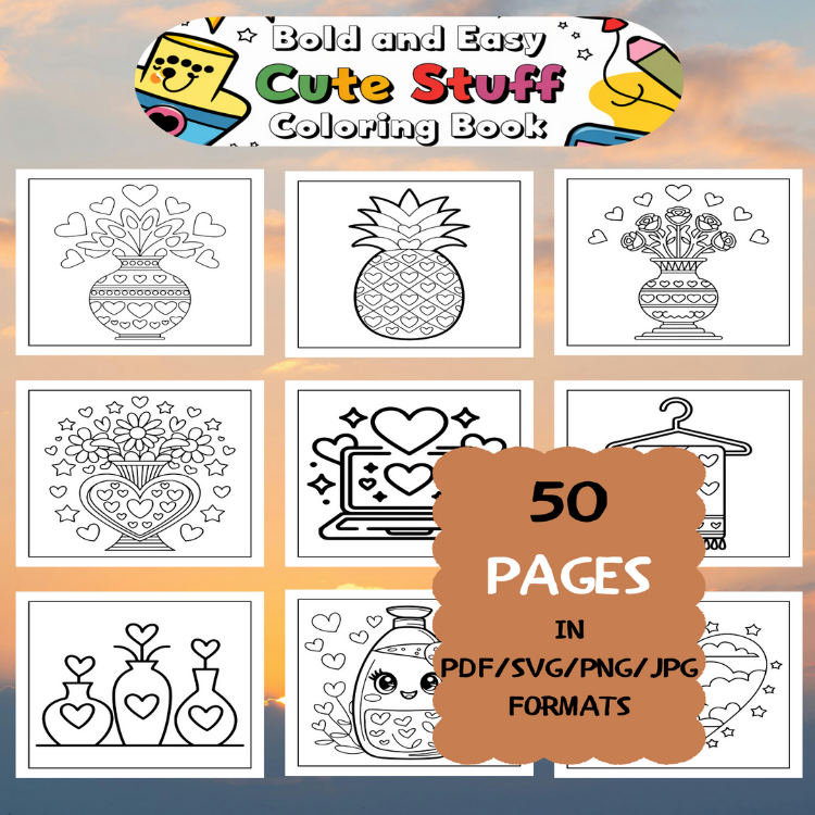 Stuff Coloring Book | Printable Art Book ( 50 Pages, PDF SVG JPG PNG FORMATS)