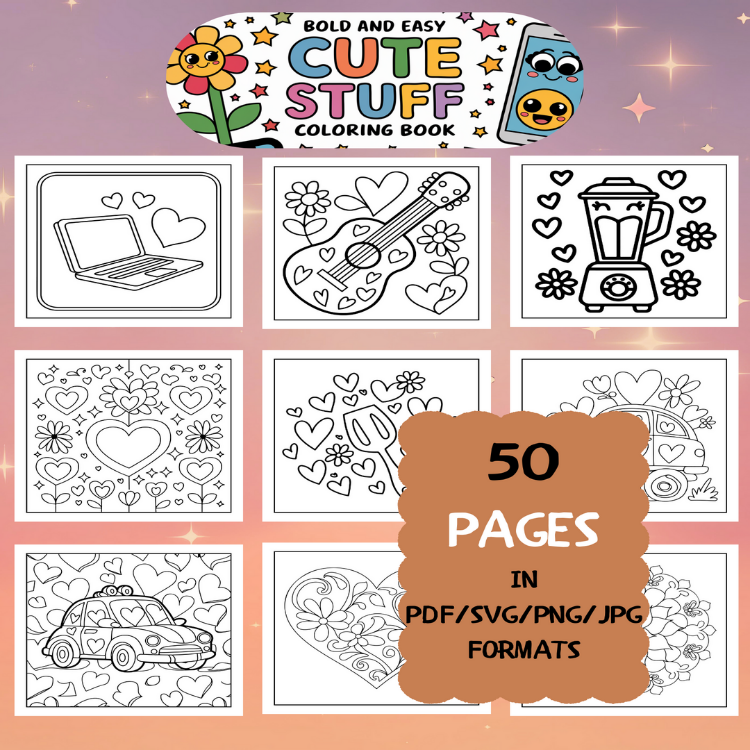 Stuff Coloring Book | Printable Art Book ( 50 Pages, PDF SVG JPG PNG FORMATS)