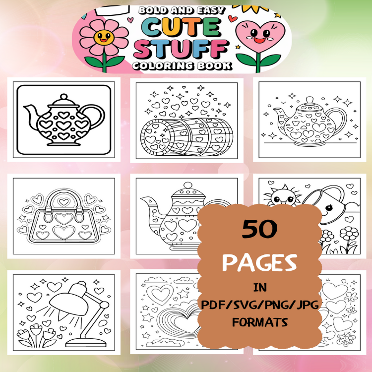 Stuff Coloring Book | Printable Art Book ( 50 Pages, PDF SVG JPG PNG FORMATS)