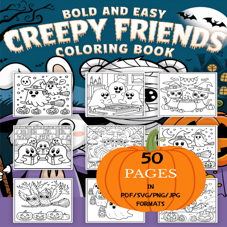 Creepy Friends Coloring Book | Printable Art Book ( 50 Pages, PDF SVG JPG PNG FORMATS)