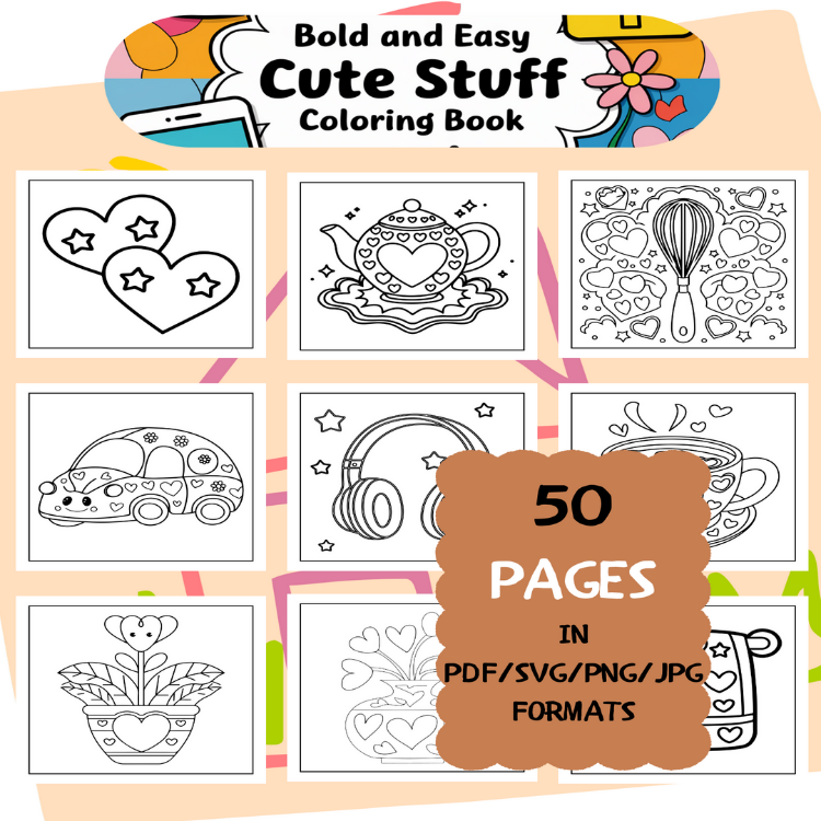 Stuff Coloring Book | Printable Art Book ( 50 Pages, PDF SVG JPG PNG FORMATS)