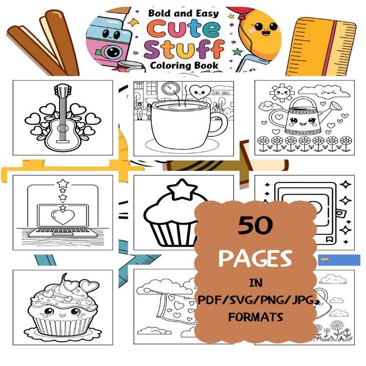 Stuff Coloring Book | Printable Art Book ( 50 Pages, PDF SVG JPG PNG FORMATS)