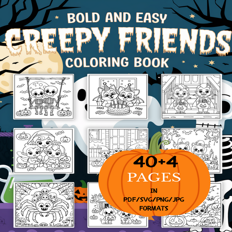 Creepy Friends Coloring Book | Printable Art Book ( 44 Pages, PDF SVG JPG PNG FORMATS)