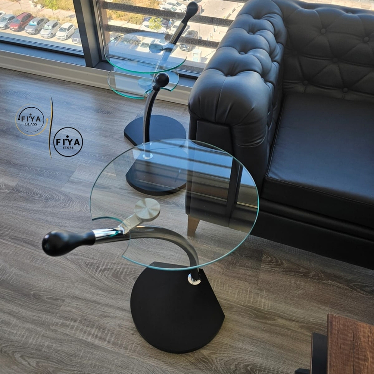 Fiya Glass| Cam Sehpa Seti - Siyah