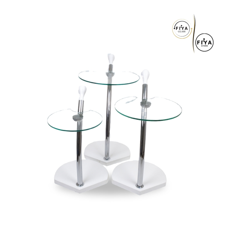 Fiya Glass| Cam Sehpa Seti - Beyaz