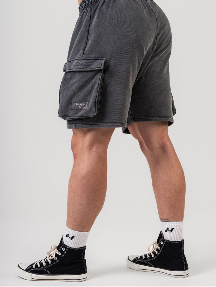 OLYMPIA CARGO SHORTZ ACID WASHED BLACK