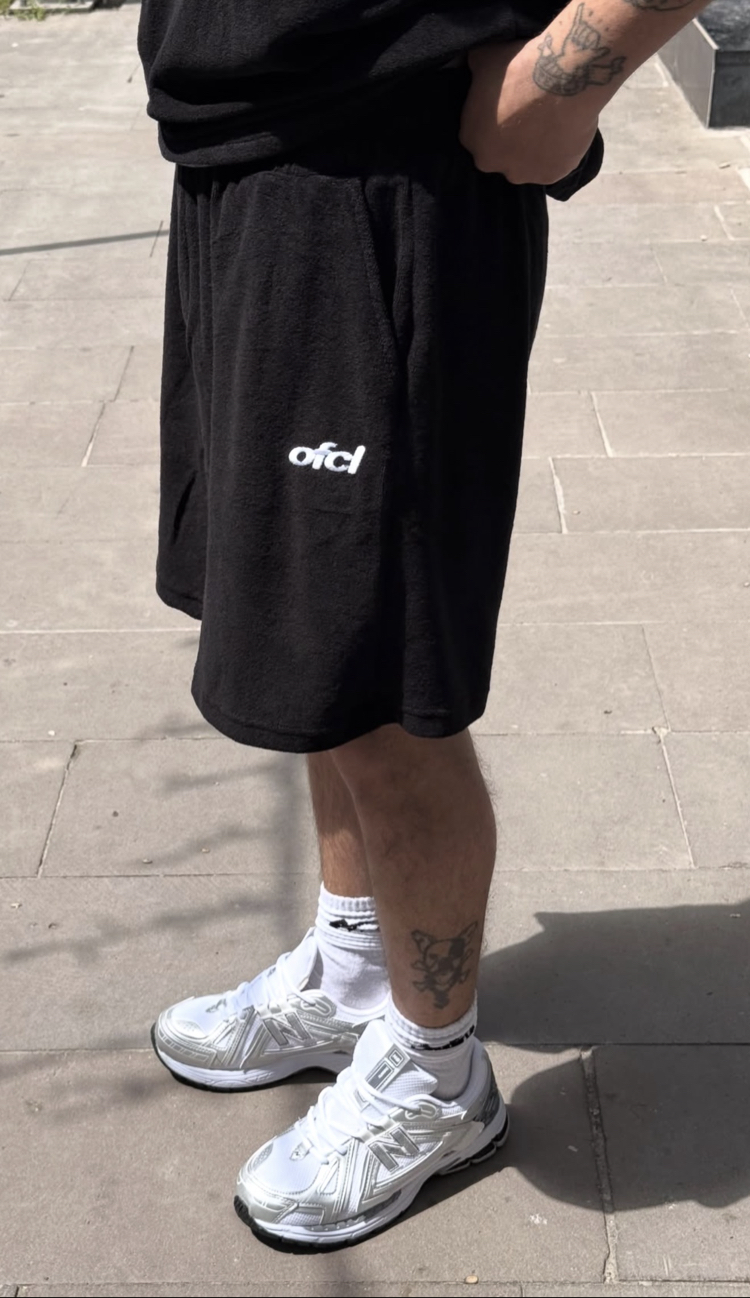 BOHOO ERKEK TOWEL OVERSIZED SHORT BLACK