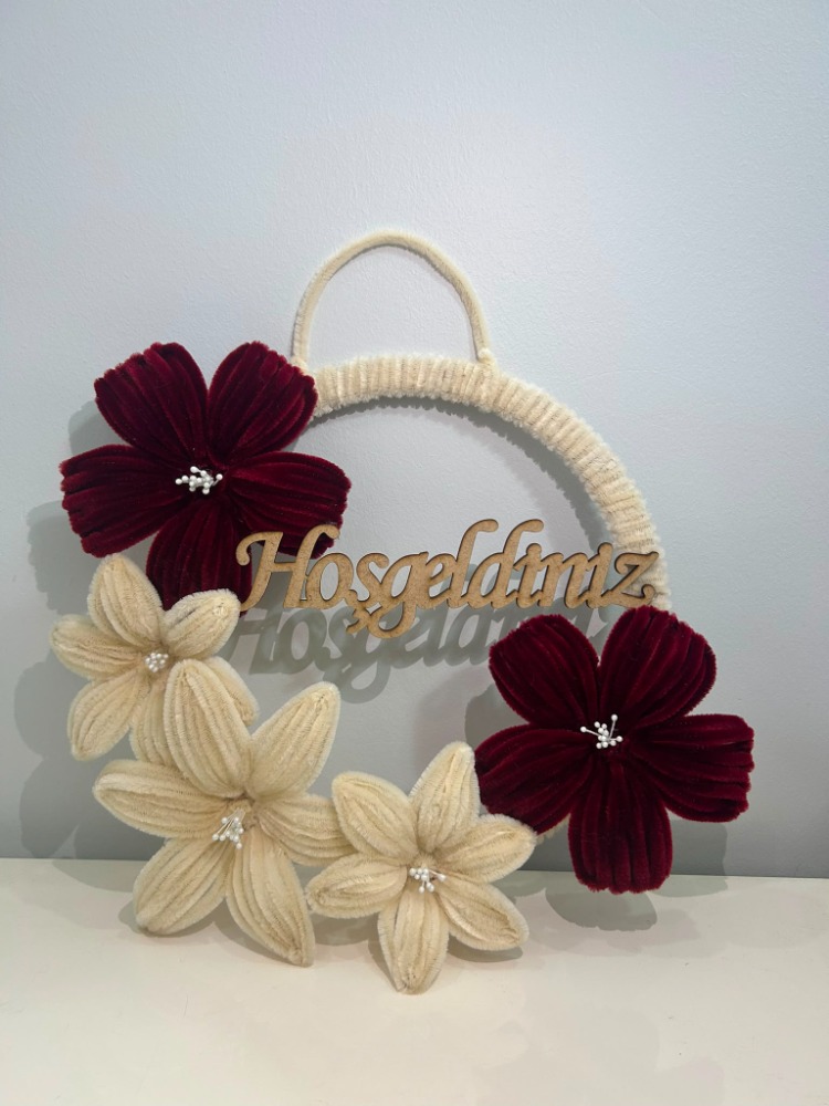 Bordo - Krem Lilyum Kapı Süsü