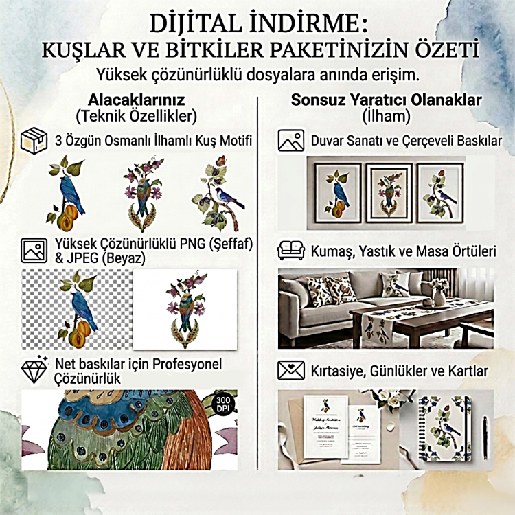 Sarayın Kuşları: 3'lü Geleneksel Motif Seti