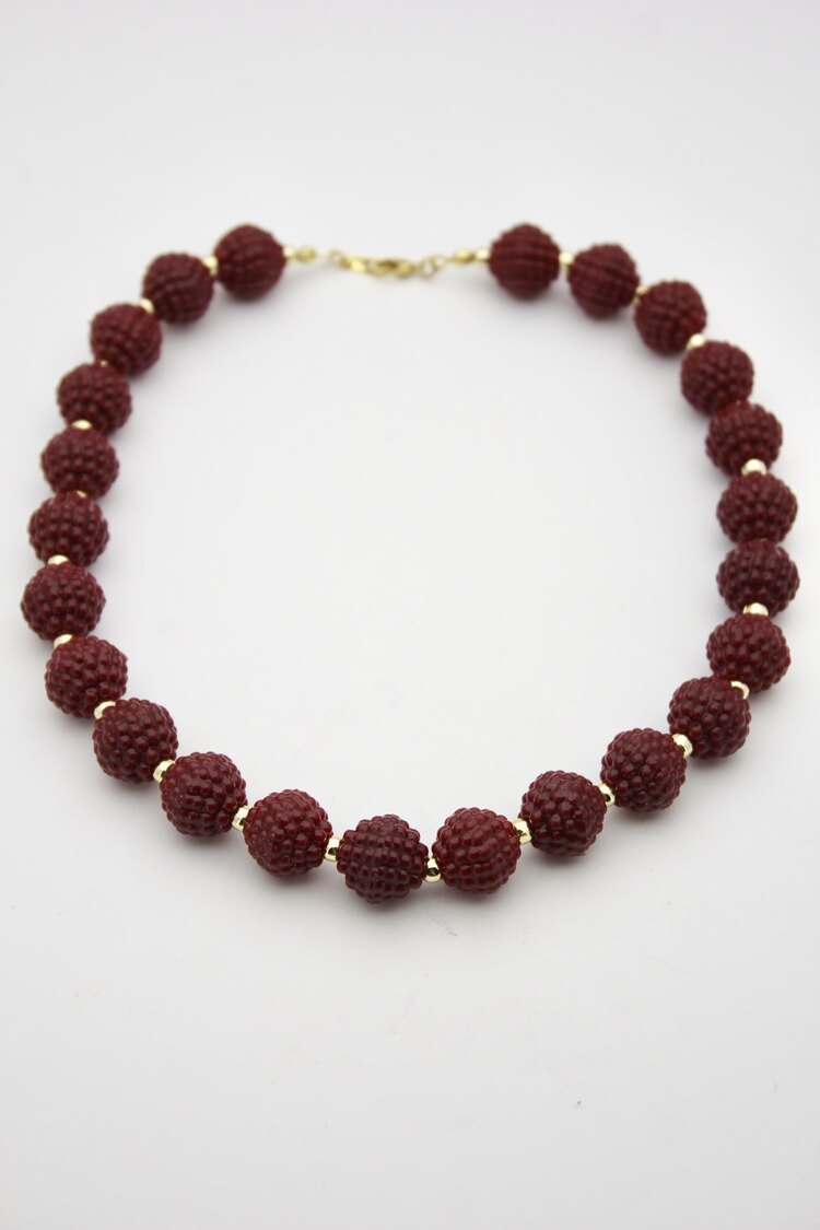 Bordo Topçuklu Boncuk Choker Kolye