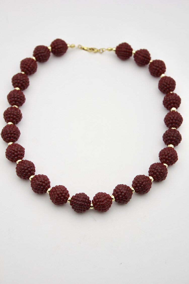 Bordo Topçuklu Boncuk Choker Kolye