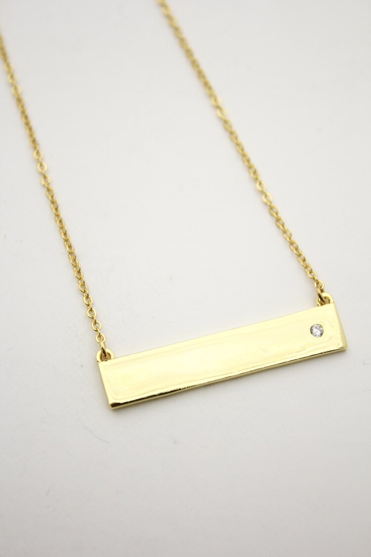 Taş Detaylı Plaka Kolye | Gold