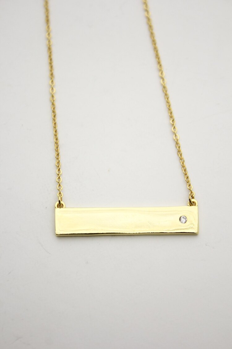 Taş Detaylı Plaka Kolye | Gold