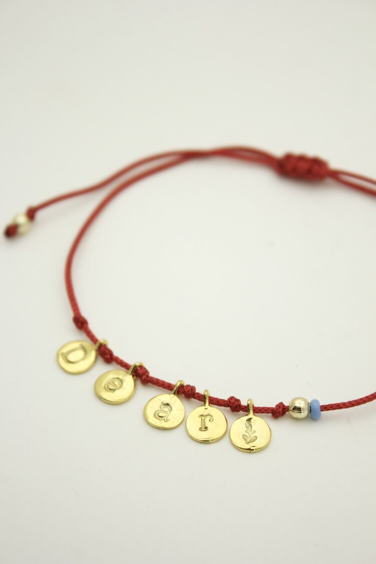 Kırmızı İpli 5 Pullu Bileklik/Halhal | Gold | SANA ÖZEL