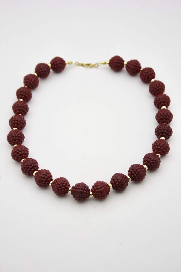 Bordo Topçuklu Boncuk Choker Kolye