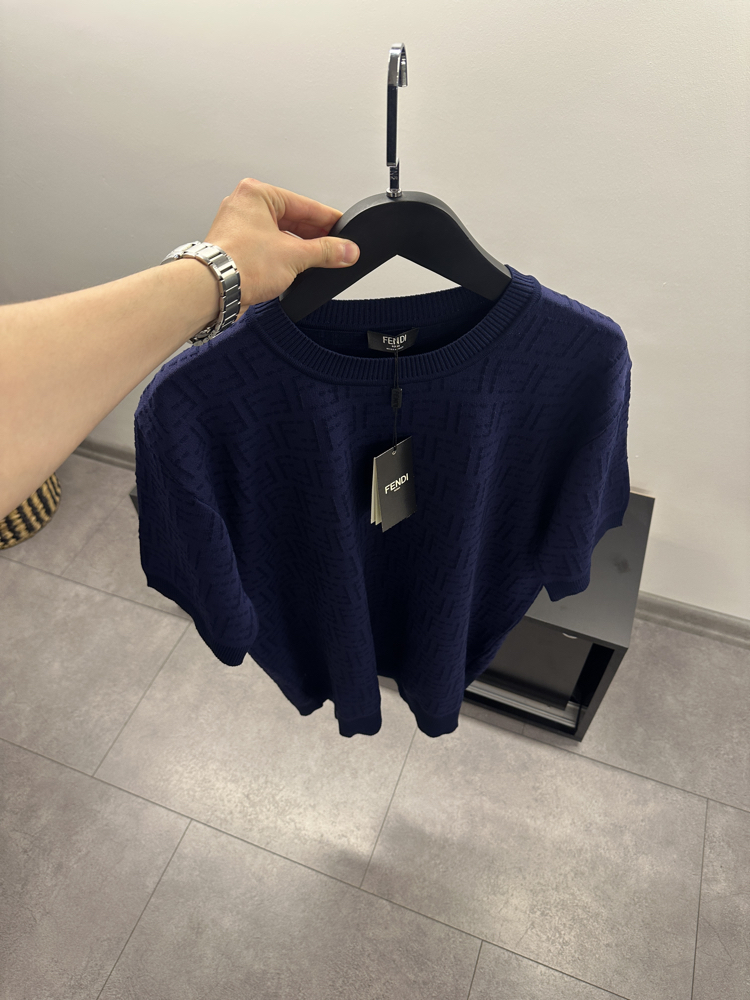 Fendi FF Logo Crew Neck Knit T-Shirt
