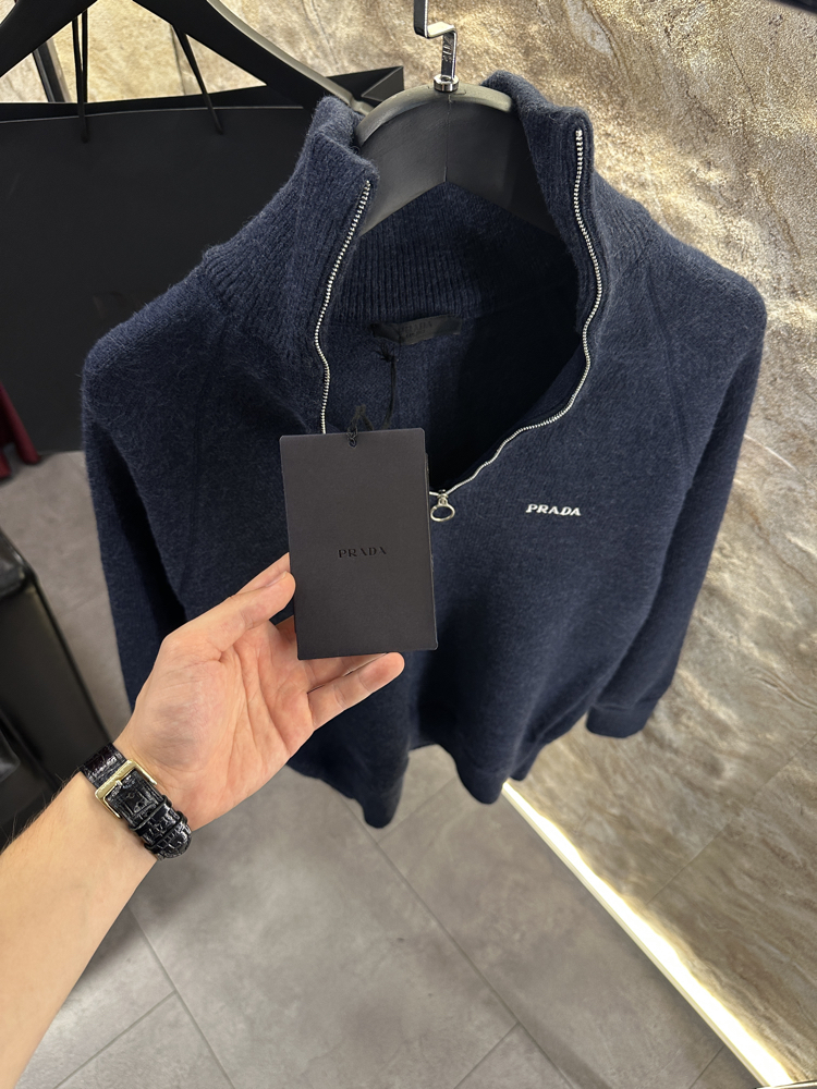 Prada Lacivert Yarım Fermuar Kazak