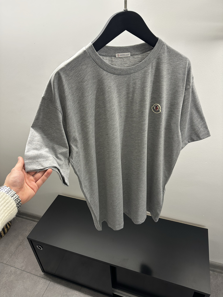 Moncler Grey Logo Patch Cotton T-Shirt