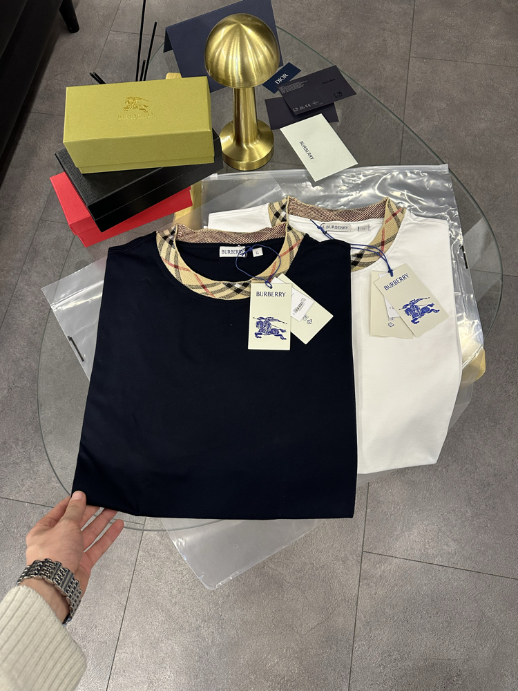 Burberry Cotton Check-Neckline T-Shirt